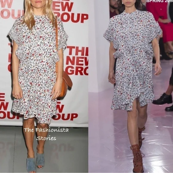 CHLOE Ruffle-trimmed Pleated Floral-print Georgette Mini Dress In Ivory …